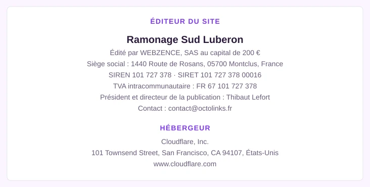 Coordonnées légales de l&rsquo;éditeur et de l&rsquo;hébergeur du site