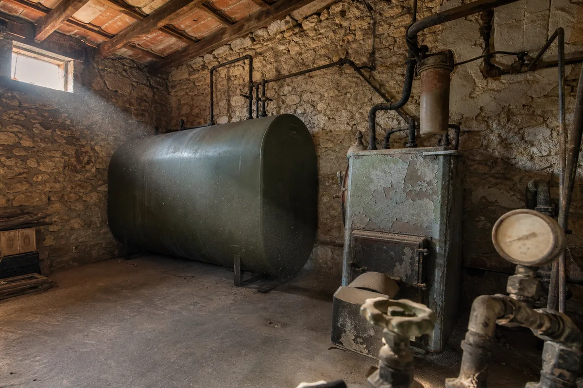 Cuve à fioul et chaufferie ancienne dans une dépendance de mas provençal